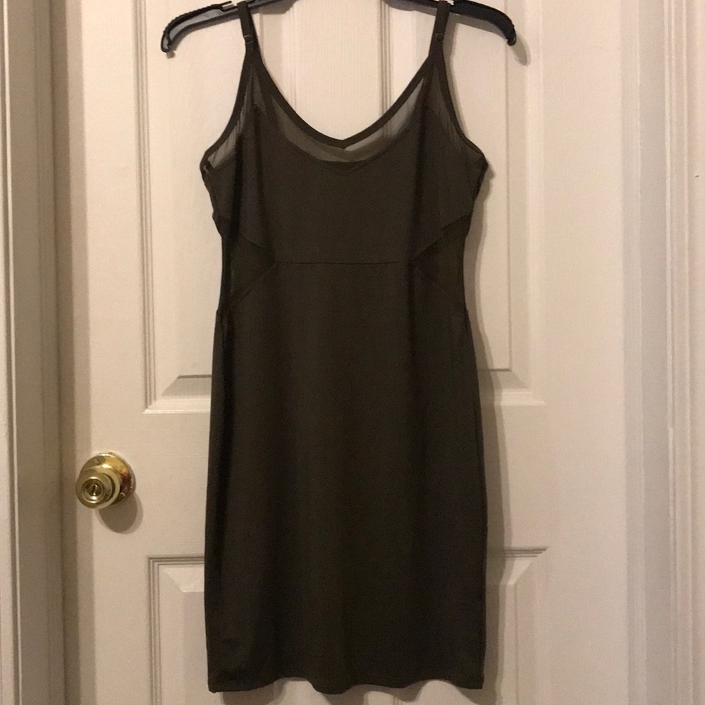 Army Green Mini Dress w/ Mesh Cutouts